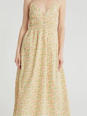 Wayf Floral Midi Dress in Yellow and Green